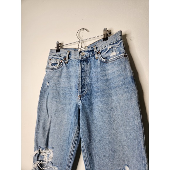 AGOLDE Fen High‎ Rise Relaxed Taper Jeans Size 28 Distressed Denim Button Fly - Picture 3 of 10